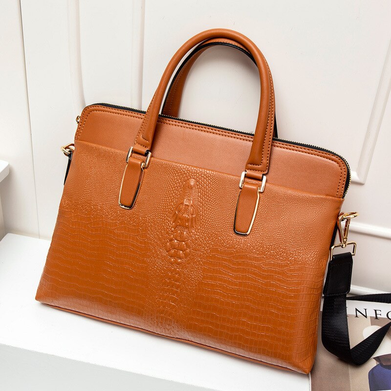 Vrouwen Business Aktetas Tas Voor Vrouw Lederen Laptop 14Inch Handtas Werk Kantoor Tas Dames Schoudertassen Voor Vrouwen handtas: Brown