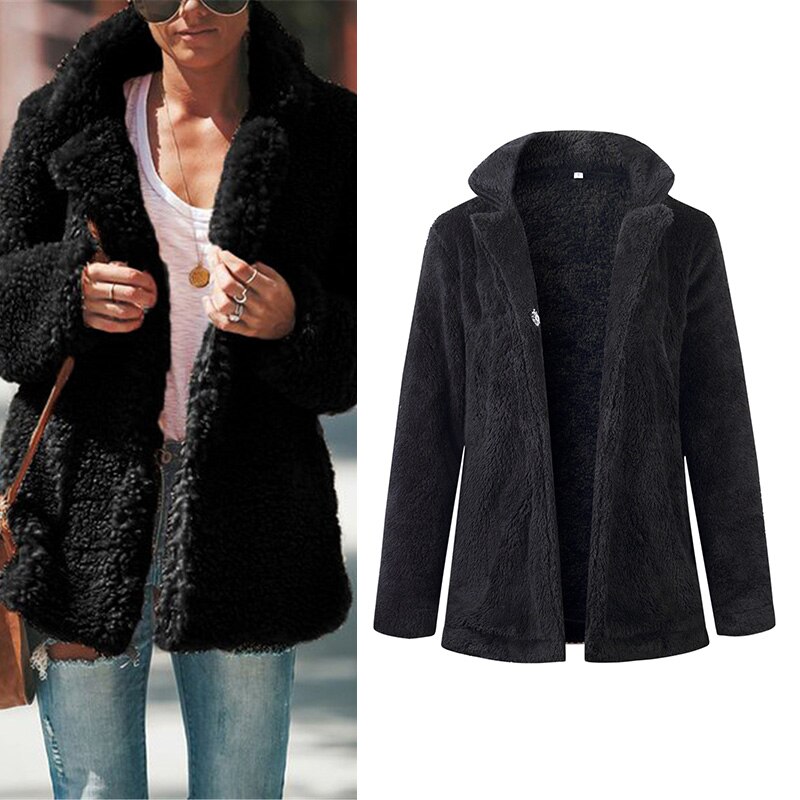 Vrouwelijke Jas Vrouwen Winter Jas Mode Pluche Parka Kaki Grijs Zwart Casual Wol Bubble Jas Lady Office Parka Streetwear Pak: Zwart / XL