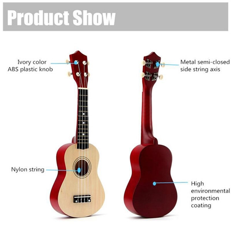 Colorful 21 inches Soprano Ukulele Basswood Nylon 4 Strings Ukulele Bag Acoustic Mini Hawaiian Guitar Bass Guitarra for Beginner