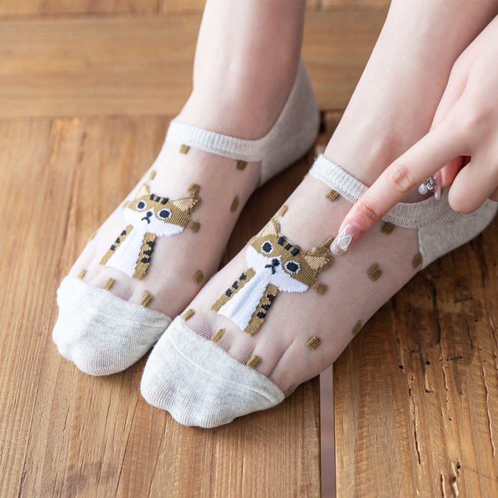 1 Pair Cotton Socks Crystal Soft Breathable Stealth Dot Decor Boat Socks For Women Female