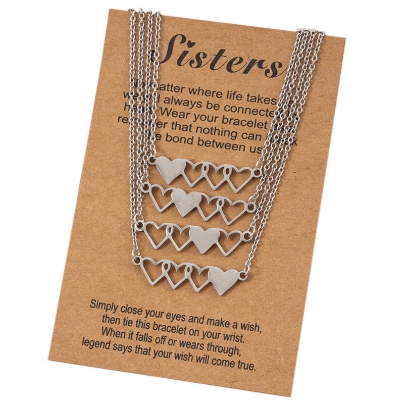 4Pcs/5Pcs Sister Heart-shaped Short Necklaces Stainless Steel Best Friend Necklace Suitable for 4 Sisters or 5 Sisters: B