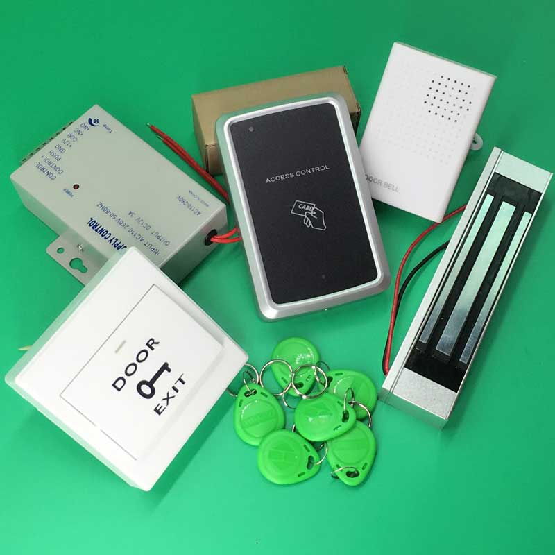 RFID Access Control System Kit Frame Glass Door Set+ 300LBS Magnetic Lock+ID Card Keytab+Power Supplier+Exit Button+DoorBell