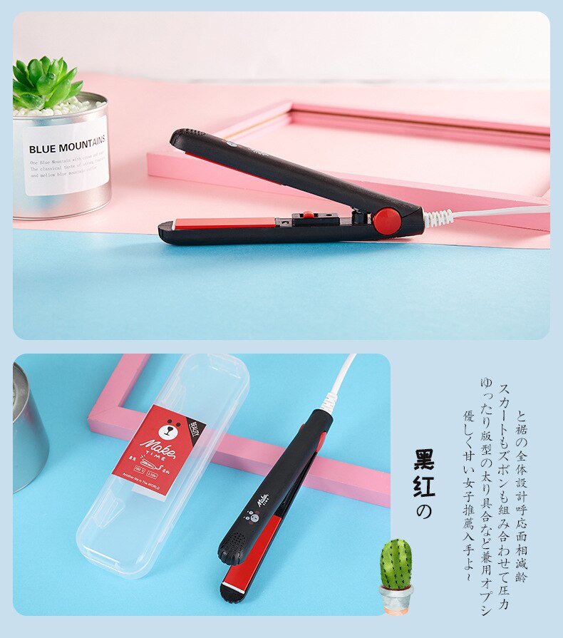 Mini fer à lisser électrique en céramique avec prise européenne,bigoudi, outils de mise en plis avec papillote, ,: MakeTime-BK