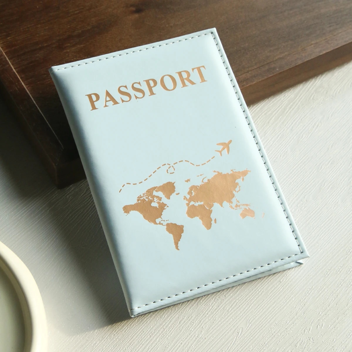 Reisepasshülle mit Weltkarte, Reisepasshülle, Organizer, schützendes Kartenetui, Ausweis, Dokument, Reisepass, Brieftasche, Kreditkartenetui: Blau