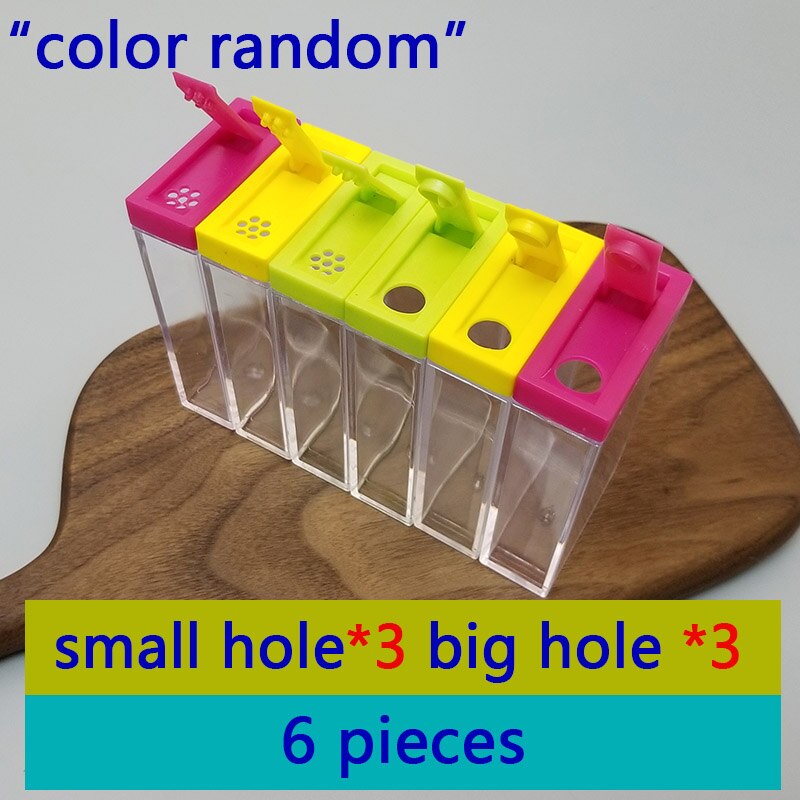 Transparent Spice Jar Set Salt and Pepper Seasoning Bottle Colorful Lid Kitchen Condiment Cruet Storage Container seasoning box: 6 pcs