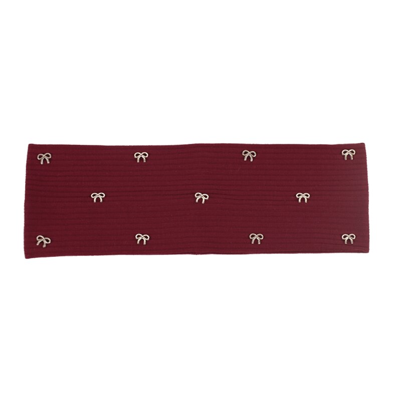 Geebro Vrouwen Katoen Effen Kleur Vlinder Ornament Hoofdband Elastische Meisjes Ribbels Gebreide Haarband Baggy Casual Haaraccessoires: Wine red-2