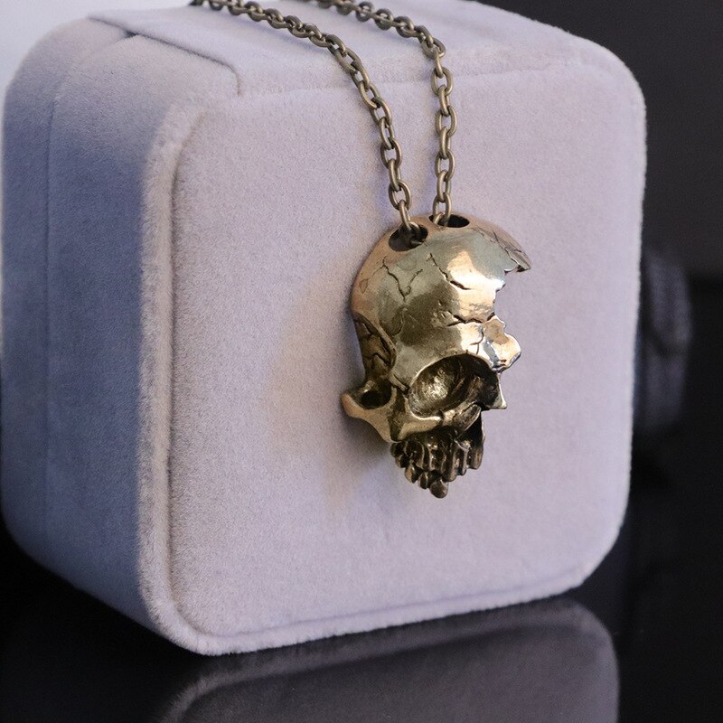 Retro Punk Half Face Skull Necklace Men's Gothic Skull Pendant