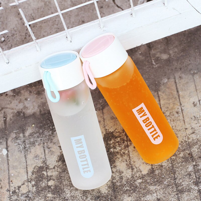 Portable Frosted Glass Water Bottle Drink Bottle Water Container Contracted Water Bottle-Cup Cup Cover Included