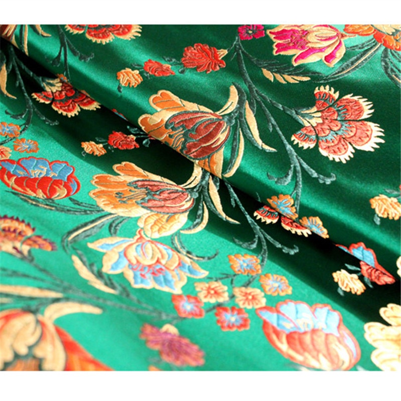 CF1137 Red/Golden/Blue Flowers Jacquard Silk Brocade Fabric Chinese Cheongsam Clothes Dress Jacket Fabric DIY Sewing Silk Fabric
