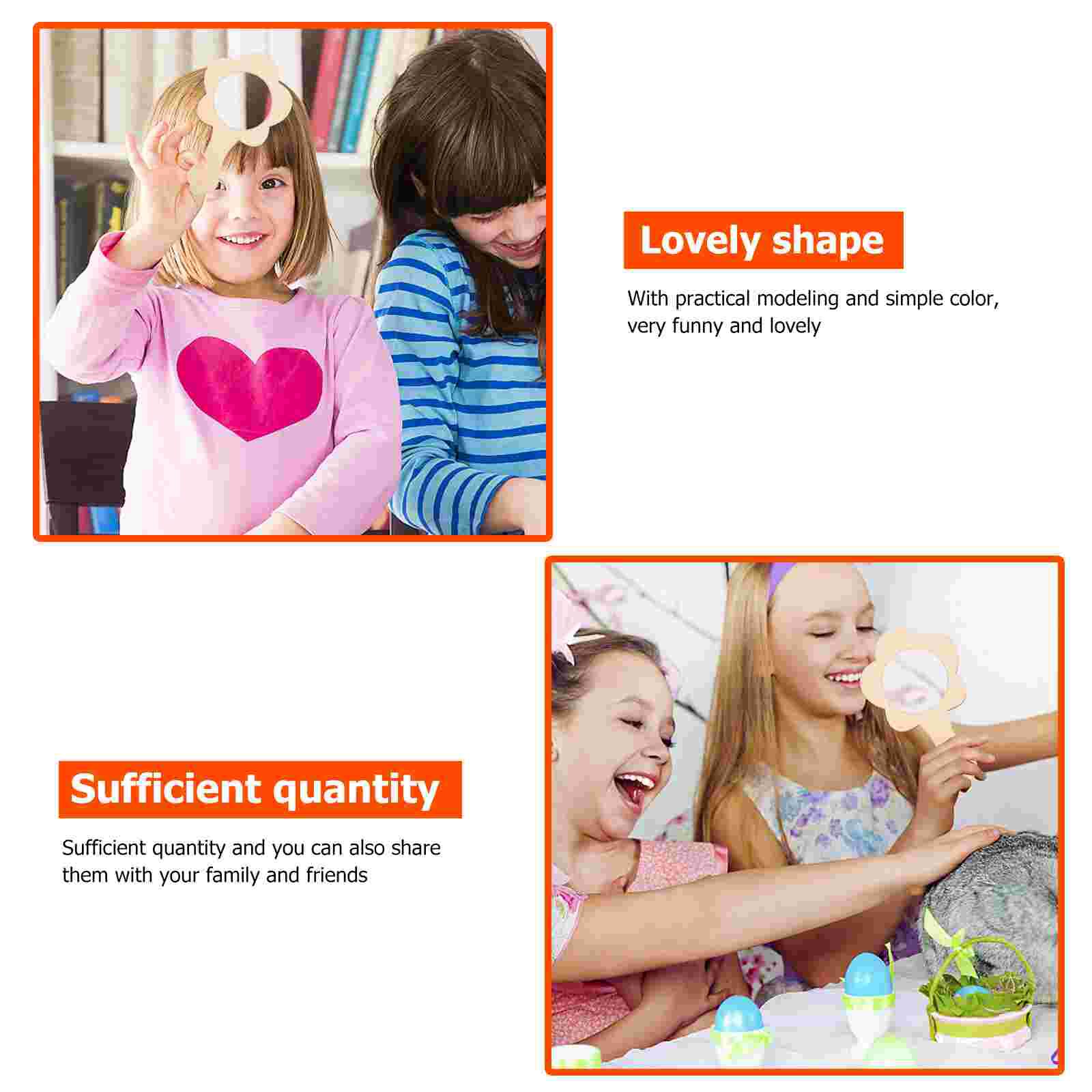 10pcs DIY Mirror Unique Blank Party Unfinished Handheld Mirror Kids DIY Painting DIY Wooden Mirror