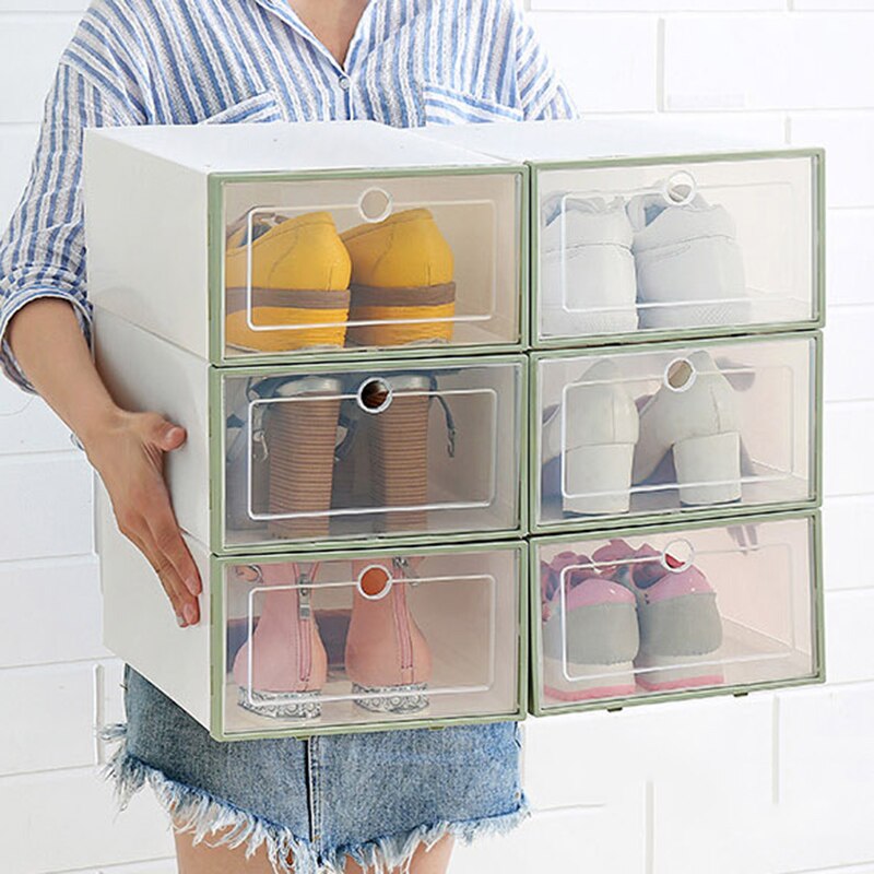 1 Pc Flip Shoes Box Thickened Transparent Drawer Case Plastic Shoe Boxes Stackable Box Shoe Organizer Storage Shoe Rack HFing