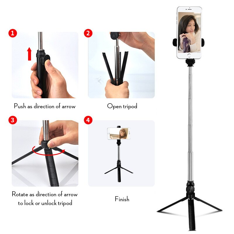 Bluetooth selfie stick stativ för iphone xiaomi huawei roterbar blue tooth selfie tripode trepied tripie phone stick tripod