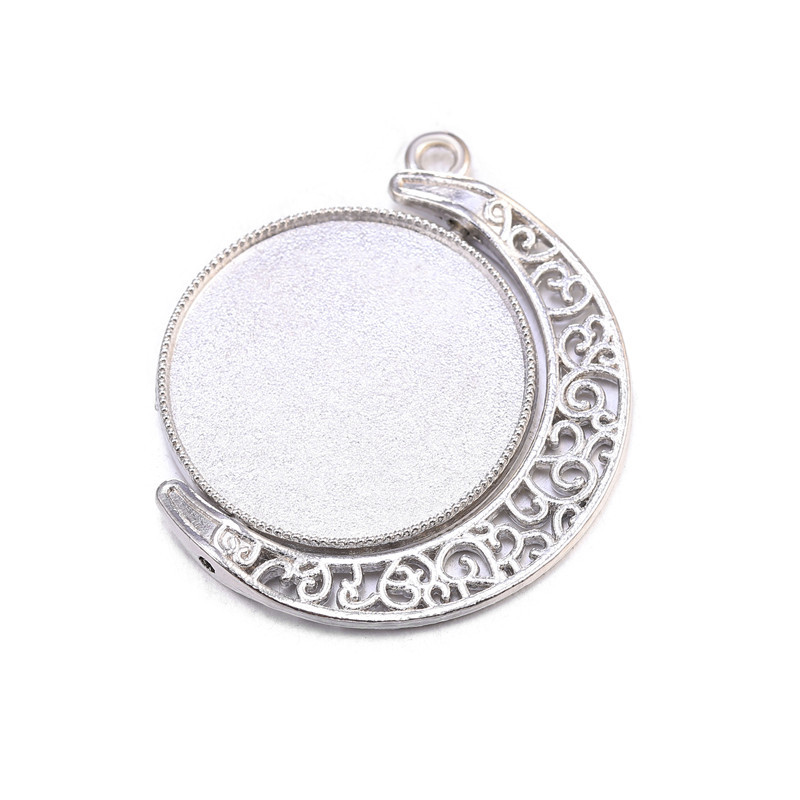 5 unids/lote camafeo de doble cara cabujón colgante Base 20/25/30mm tiempo gema Luna hueco giratorio bandejas en blanco para hacer joyería DIY: 20 mm / Blanco