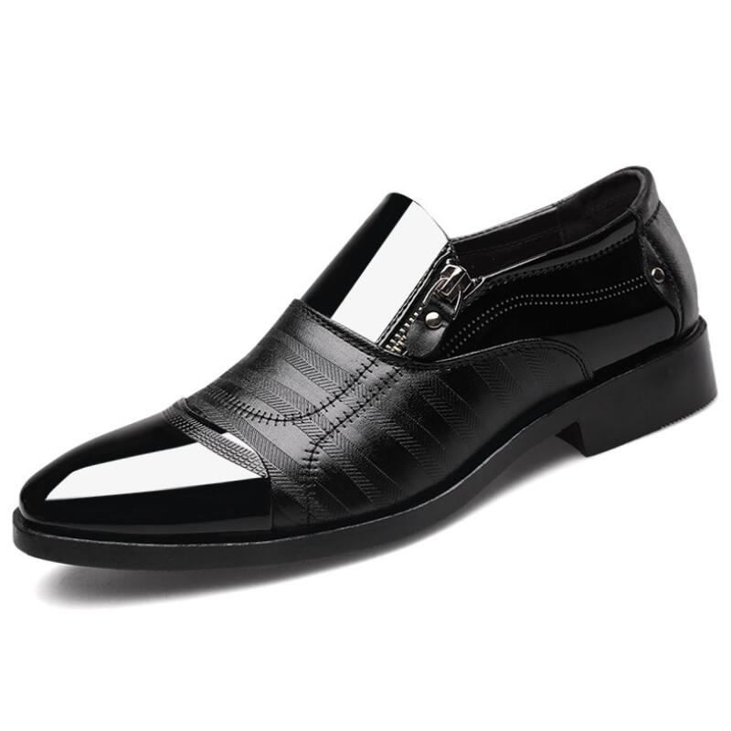 Business Luxury OXford Shoes Men Breathable Leather Shoes Rubber Formal Dress Shoes Male Office Party Wedding Shoes Mocassins ty: Zip Black / 6