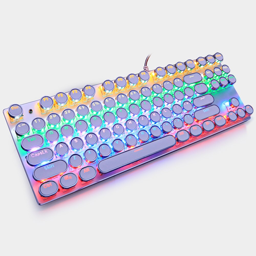 METOO-ZERO Round Keycap Gaming Mechanical Keyboard Blue Black Red Switch Anti-Ghosting USB Wired LED Backlight Keyboard for PC: 87 round key white / Blue switch
