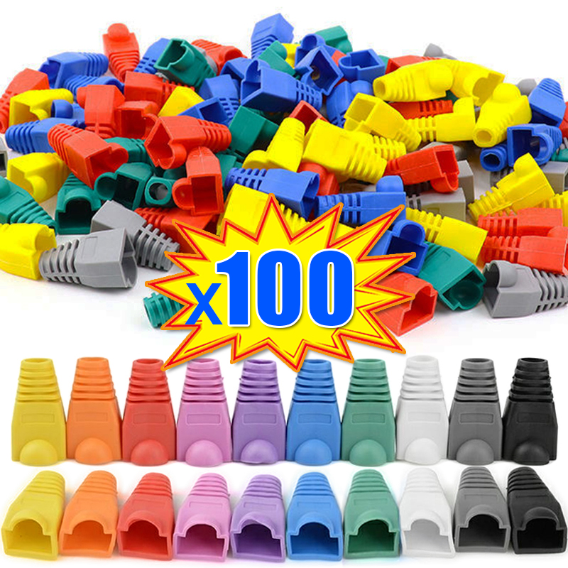 100/1 stuks gemengde kleuren cat 5e cat 6 rj45 ethernet netwerkkabel trekontlastingshulzen kabelconnector stekker afdekkingen beschermhoes