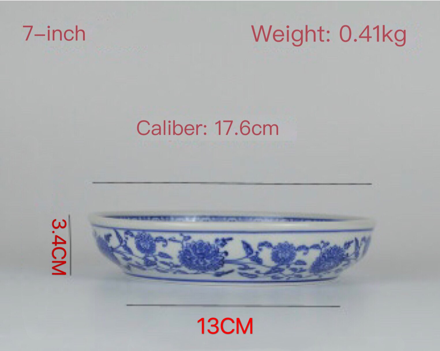 Chinese Flower Blue and White Porcelain Ceramic Plate Restaurant Household Multi-size Antique Salad Plate Deep Dish: 7 inch