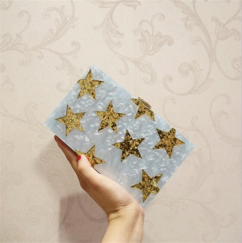 Gouden Ster Acryl Avond Clutch Zomer Bruiloft Diner Tassen Met Ketting Bling Clutch Portefeuilles MN1092