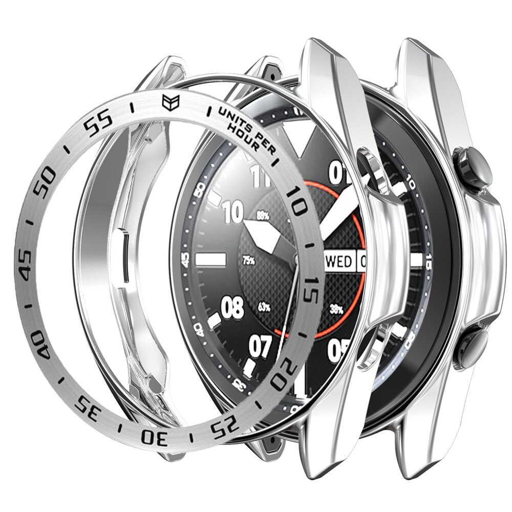 Galaxy watch 3 etui + bezel ring 45mm 41mm til samsung galaxy watch 3 41mm 45mm bezel loop cover og protector cover tilbehør: Sølv / Galakse ur 3 45mm
