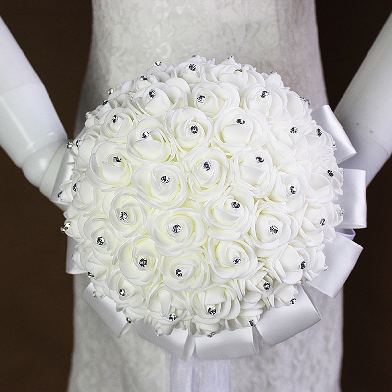 Ramo De novia De satén blanco con cuentas De perlas, Ramo De flores para novia, romántico,