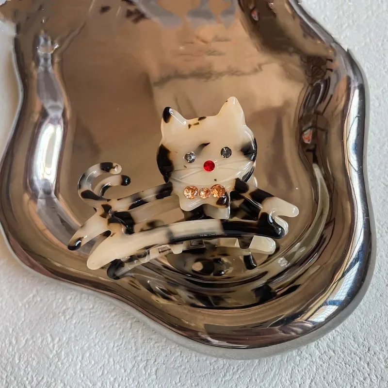 Pinza para el pelo de gato con diamantes de imitación para mujer y niña, pinzas para el pelo de acetato con dibujos de animales, gatito y cangrejo, accesorios para el cabello Kawaii: Morado
