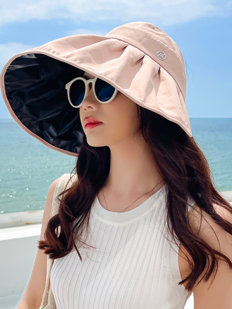Sun Hats for Women Summer Black Glue Bow Female Panama Hollow Straw Hat UV Protection Big Brim Face Sunscreen Sun Bucket-Hats: Style2-Pink