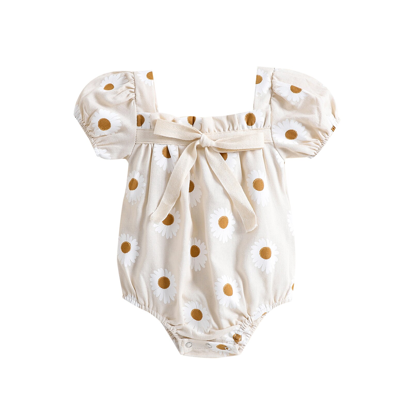 Zomer Baby Meisje Bodysuit Baby Meisje Kleding Kinderen Daisy Print Vierkante Hals Korte Mouwen Baby Meisje Jumpsuit Zomer Kleding: Beige / 3M