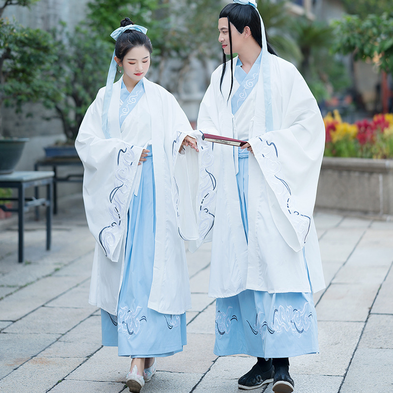 Borduurwerk Dans Kostuums Hanfu Vrouwen Mannen Chinese Festival Outfit Folk Fee Jurk Zangers Rave Prestaties Kleding DC3433