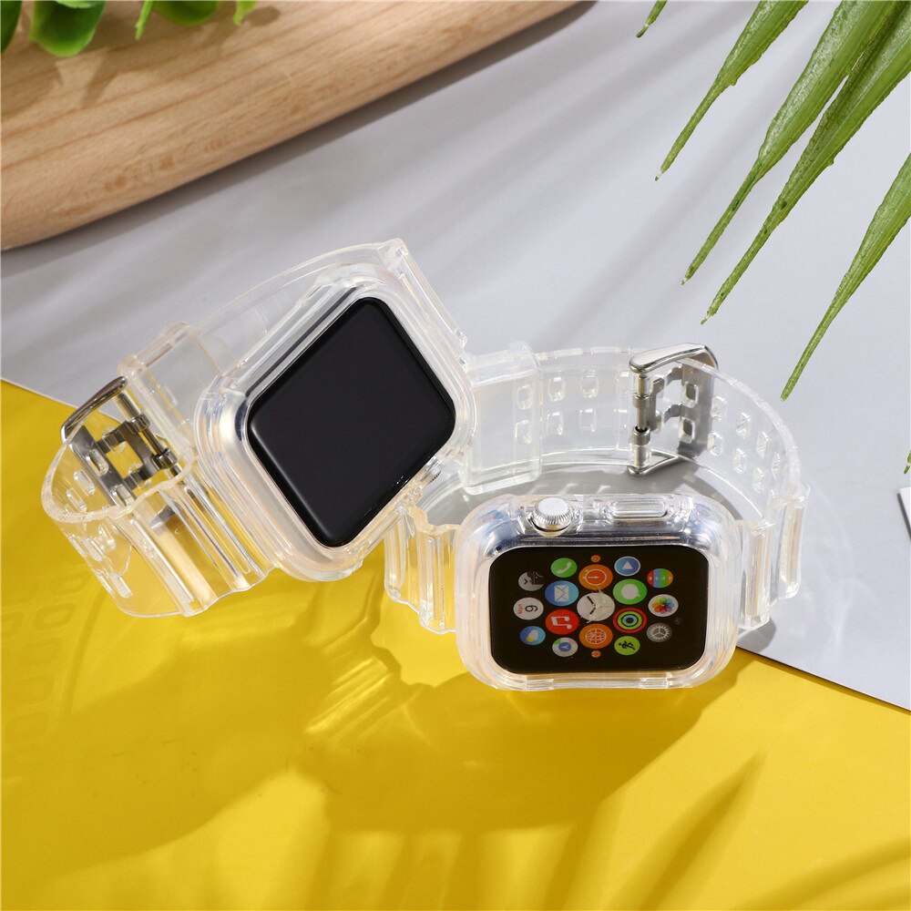 Nyeste gennemsigtige rem+etui til apple urremme 44 mm 40mm 42mm 38mm urremme tilbehør til iwatch series 5 4 3 2 1 bånd