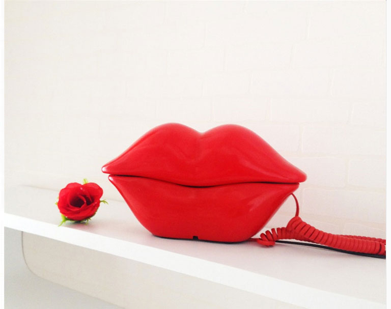 landline Mini Telephone Red pink rose Lips Kiss Portable Corded phones for children lady home fixed telephone bedroom