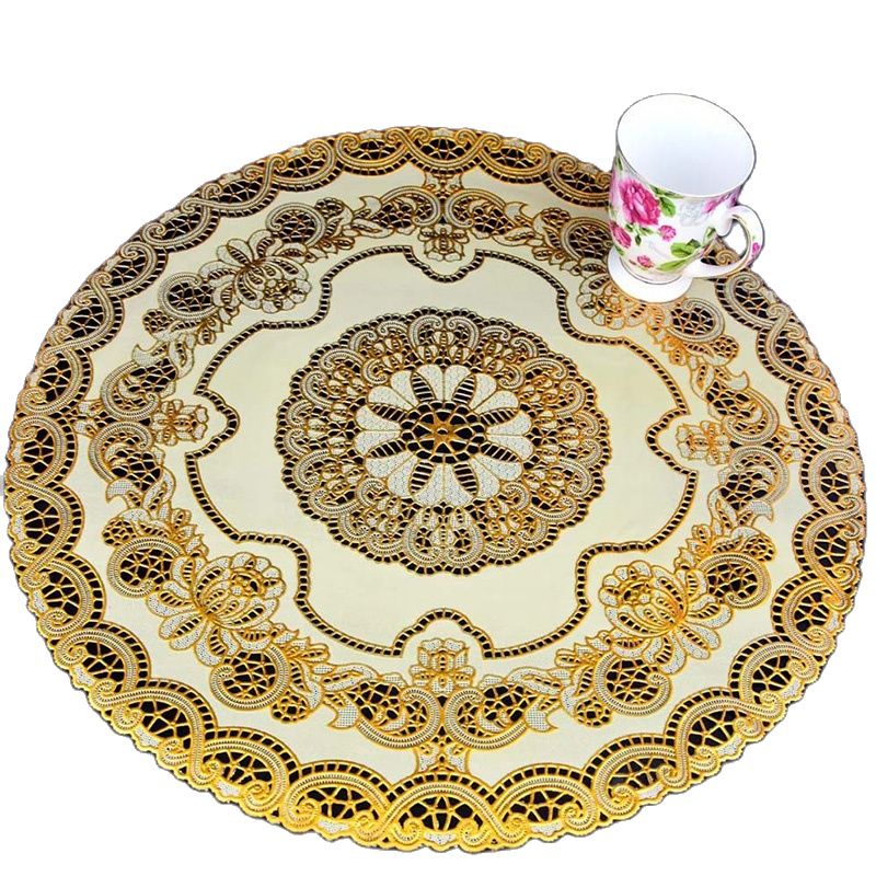 2022 heiße Spitze PVC Gold Kunststoff Tabelle Ort matt Pad Tuch Tasse Hochzeit Speise Tee Kaffee Bahn Tischset Becher Deckchen trinken Küche
