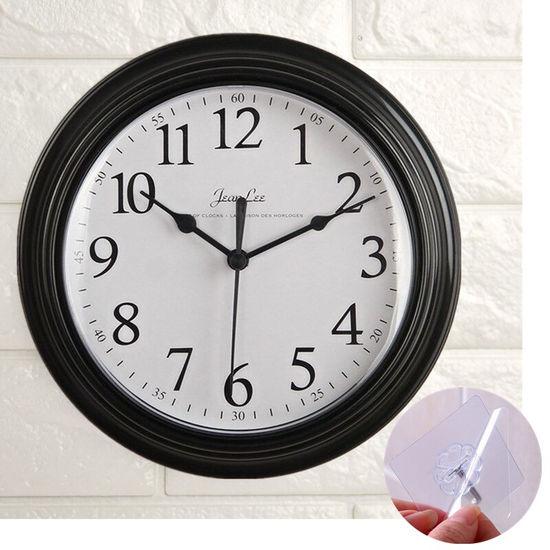 Modern Minimalism Wall Clock Mute Classic Nordic Thick Border Hanging Watch 3D Reloj Pared Bedroom Living Room Home Decor: Black and 1xHook up