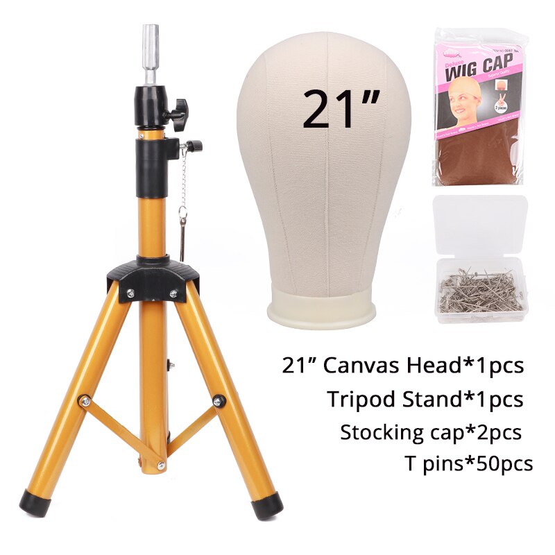 Nunify 21-25Inch Wig Tripod Stand And Canvas Head Wig Manikin Canvas Block Head Stand Aluminium Alloy Round And Mannequin Head: 21 Glod