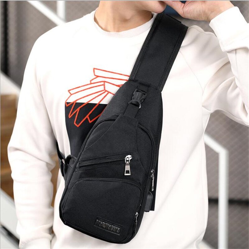 Bolso de pecho antirrobo para hombre, de hombro con carga USB bandolera, bolsos cortos de colegio y viaje