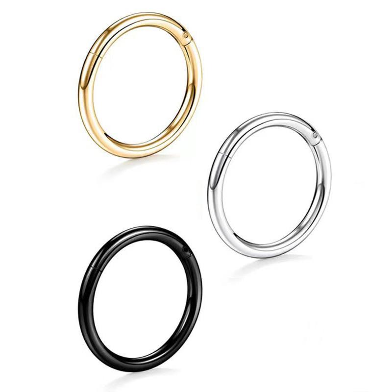 6/8/10mm Nose Ring Hinged Clicker Segment Nose Rings Helix Cartilage Septum Hoop Surgical Stainless Steel Seamless Earrings
