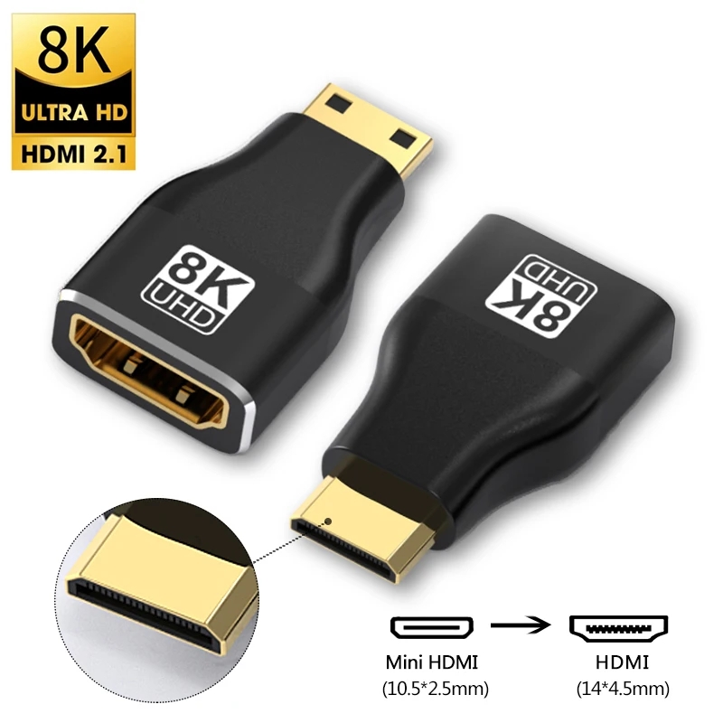 Mini HDMI Adapter 8K 60Hz 4K 120Hz Mini HDMI Male to HDMI 2.1 Female Converter For Laptop Graphics Card Micro HDMI Extension: Red