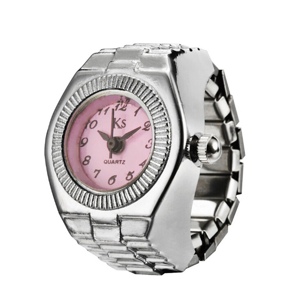 Kreative Ring Uhr Luxus Silber Stahl Kühlen Elastische Quarz Ring Finger Uhr Paar Uhren Reloj Mujer Montre Zegarek: Rosa 