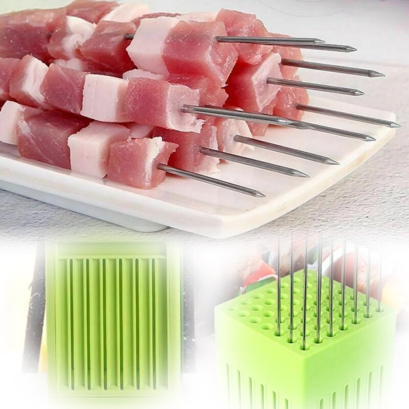 BBQ Meat Skewer Tools 49 Holes Meat Beef Tofu Skewer Kebab Maker Box Machine Grill Barbecue Kitchen Accessories Camping Tools