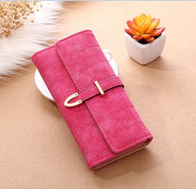 Women Wallets Long With Plaid PU Leather Hasp Coin Purse Phone Bag Card Holders Female Wallet for girls ladies: Rose