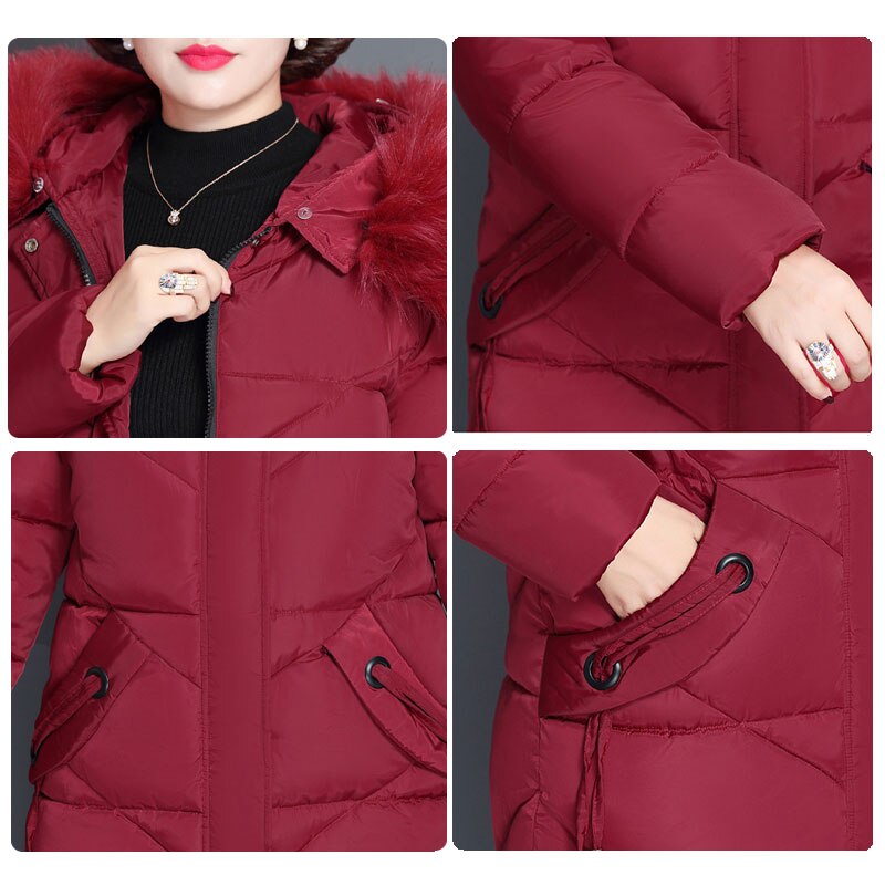 Lusumily lang frakke vinter slank pels hætte dun lang frakke tykkere jakke super varm oversize bomuld polstret vattede parka outwear