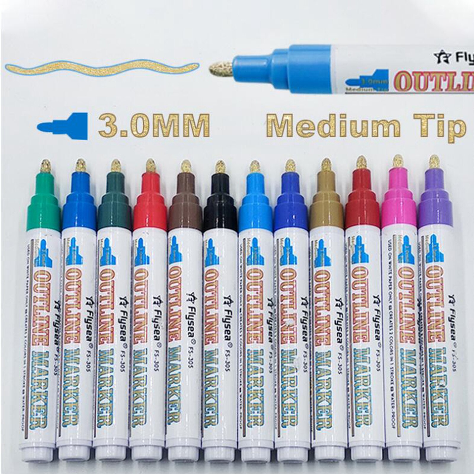 Rotuladores metálicos de contorno, 12 colores, rotulador de Color de contorno automático, 3,0mm