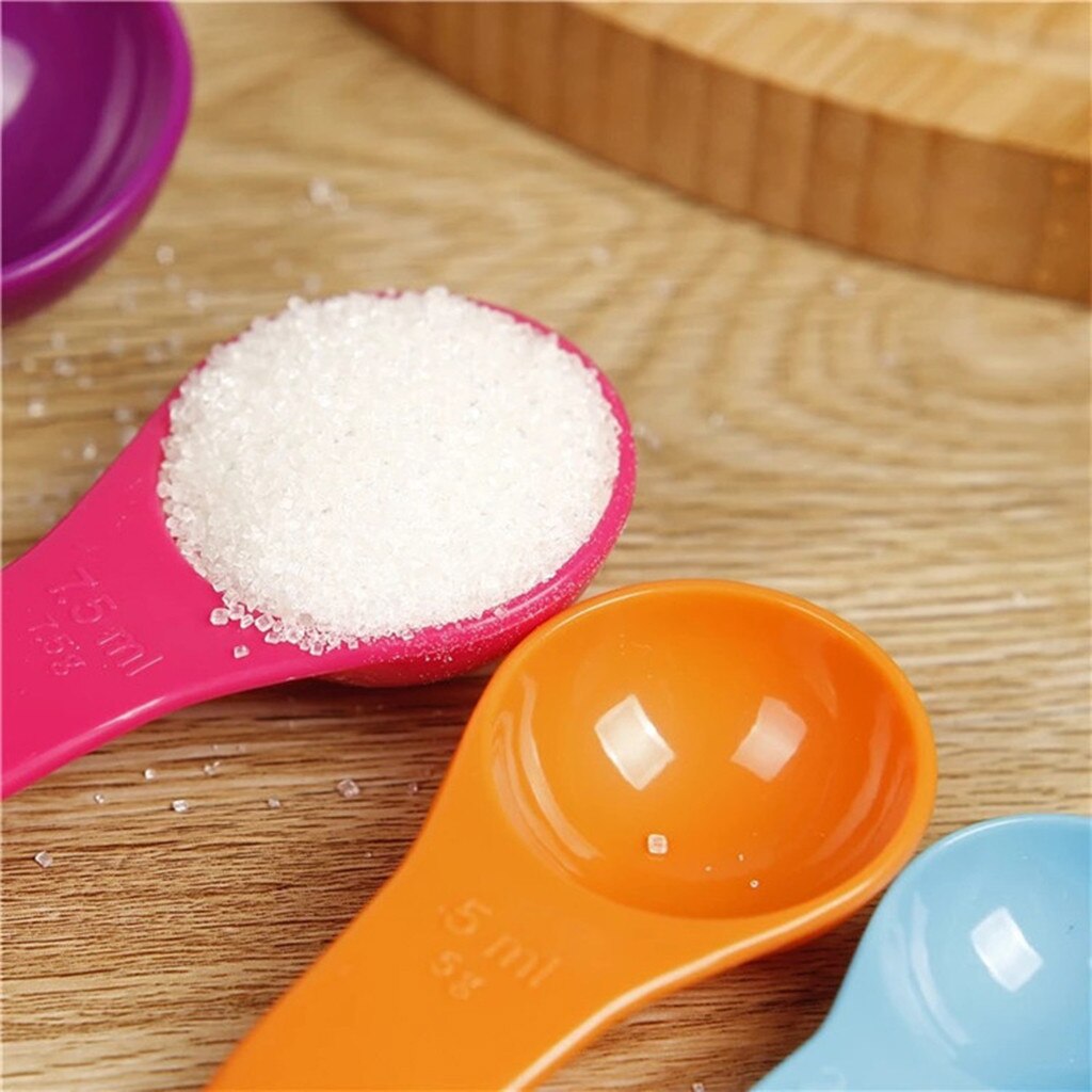 5pcs/set Lovely Colorful Plastic Measuring Cups Measure Spoon Kitchen Tool Kids Spoons Measuring Set Tools For Baking Coffee Tea