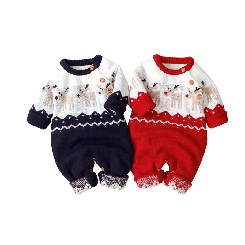 Pelele de Navidad para bebés y niños, mono cálido de punto con estampado de dibujos animados de manga larga de 0 a 18M
