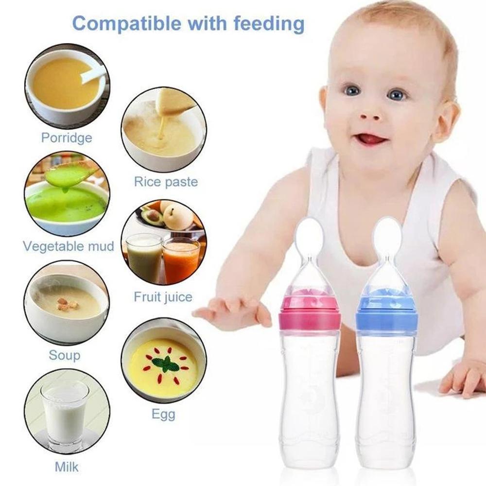 Baby Leuke Zuigfles Baby Fles Menigte Training Siliconen Fles Squeeze Lepel Kind Voedsel Spoonfood Supplement Fles