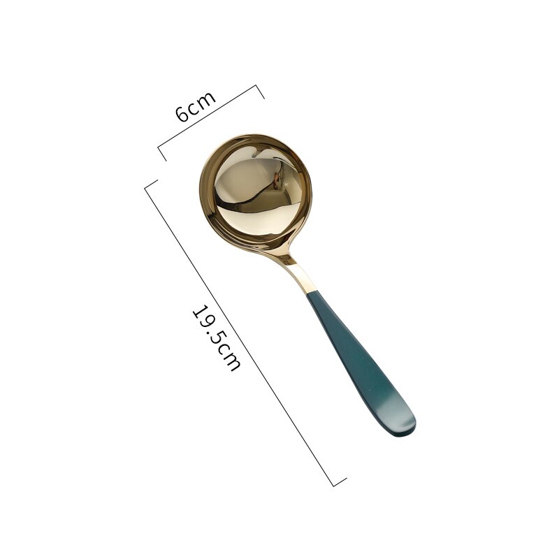 Stainless Steel Slottd Spoons Stirring Teaspoon Dessert Dinner Soup Spoons Ice Cream Fruit Spoon Cultery Tableware: Spoon-Green