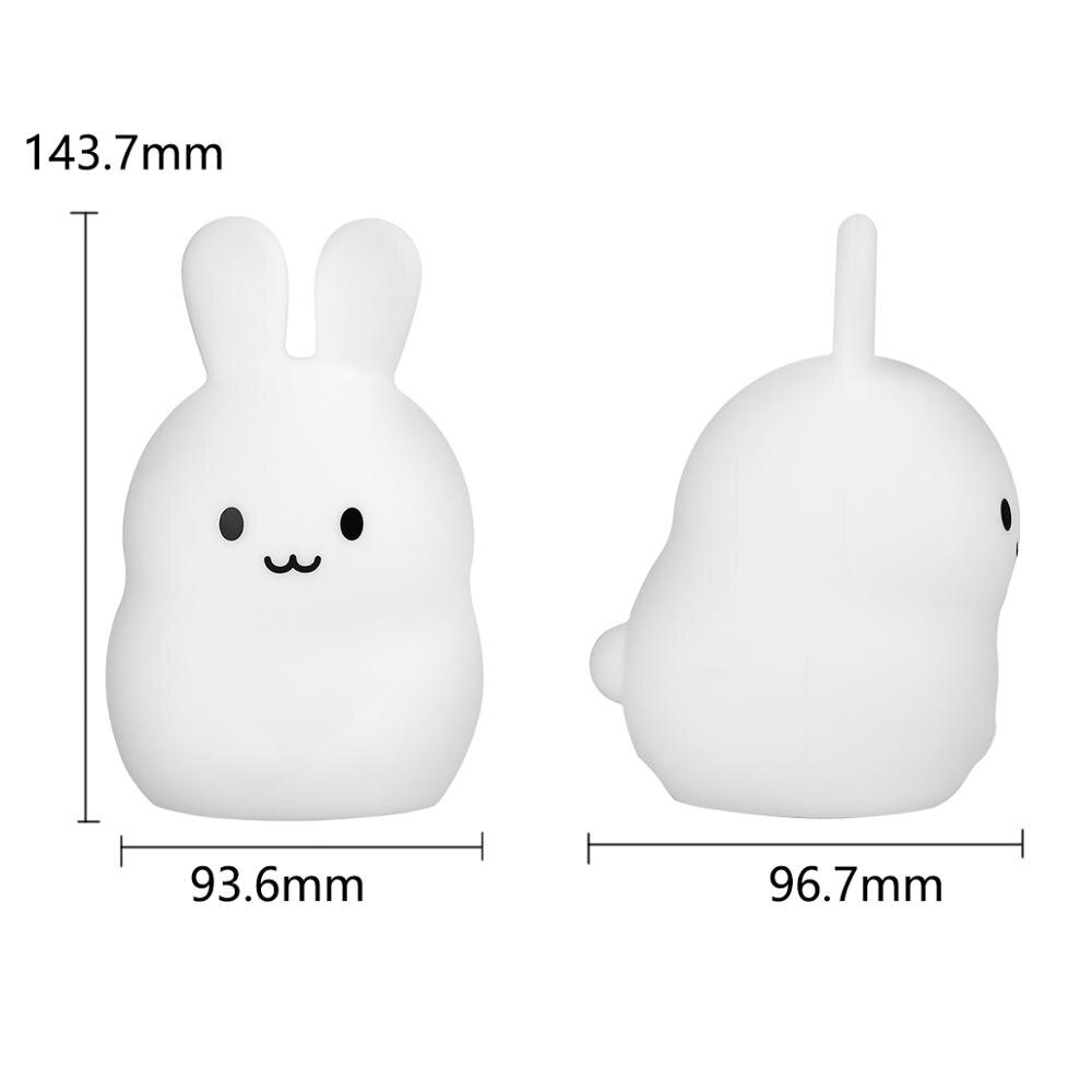 Konijn Led Nachtlampje Touch Sensor Rgb Batterij Aangedreven Cartoon Siliconen Bunny Slaapkamer Bedlampje Voor Kinderen Kids Baby