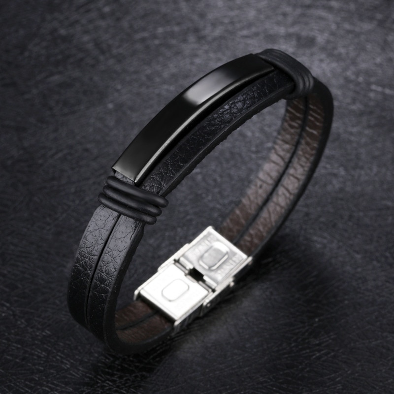 Mode Luxe Lederen Roestvrij Stalen Armband Mannen Classic Wrap Armband Voor Mannen Sieraden