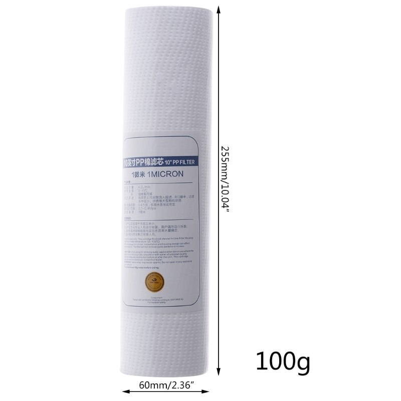 10\" Water Purifier PP Filter Cartridge 1 Micron Strainer Sediment Replacement: 100g