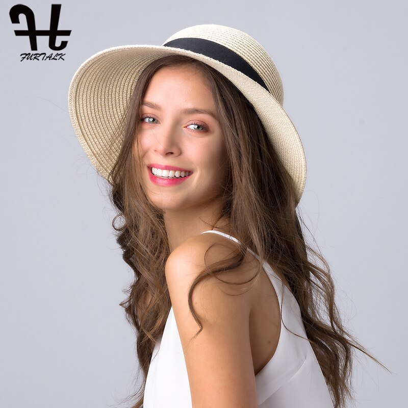 FURTALK Sun Hat for Women Summer Panama Hat Female UV Protection Floppy Beach Straw Hat Ladies Wide Brim Travel Sun Bucket Cap