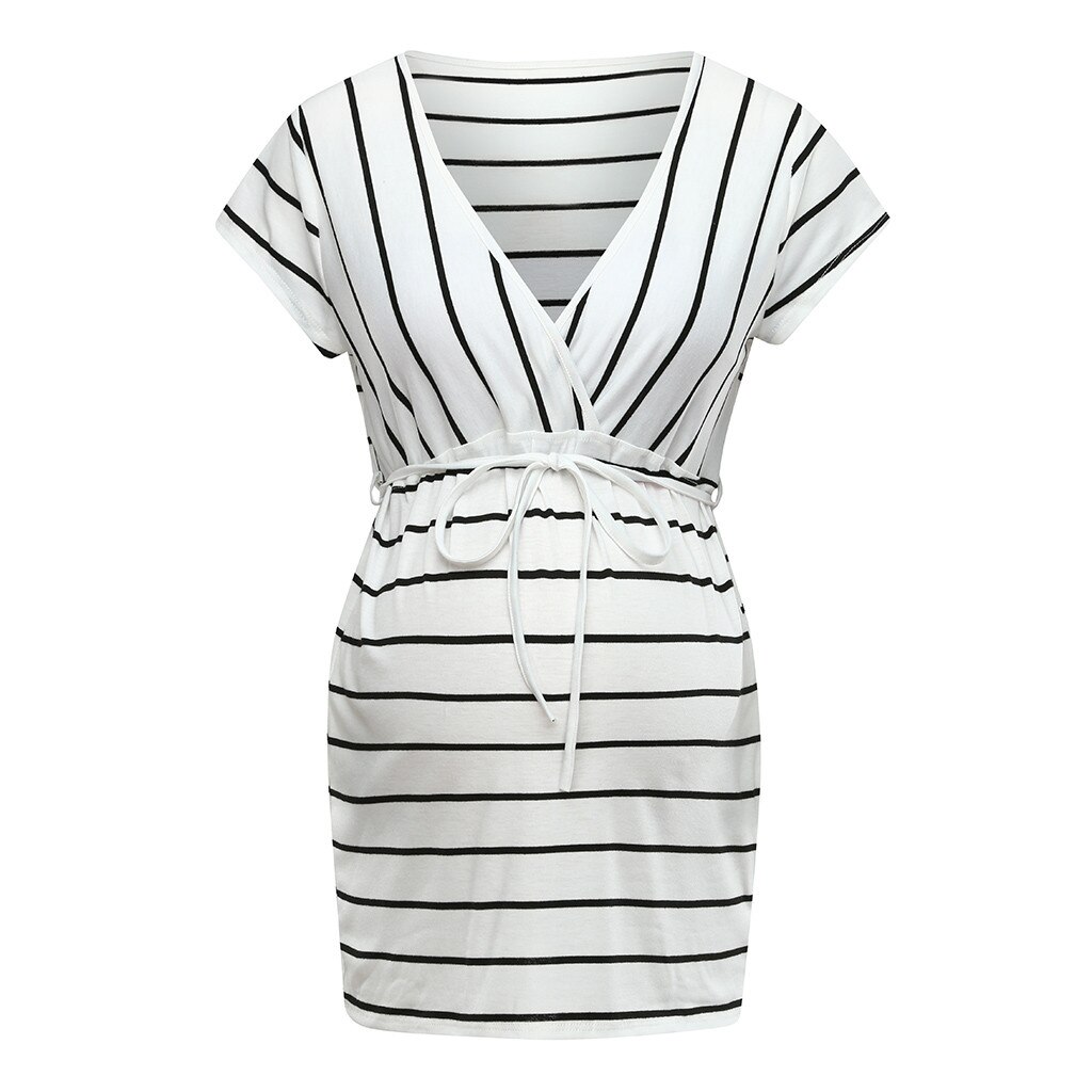 Vêtements de maternité pour femmes | Imprimé à rayures, col en V, Top, Tee-Shirt à manches courtes, chemise de grossesse, vêtements hauts, femme enceinte @ 30